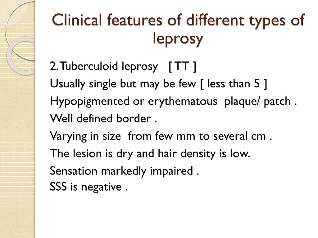 clinical features of different types of leprosy 1