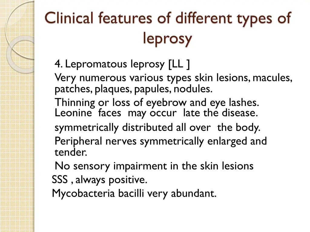 clinical features of different types of leprosy 3