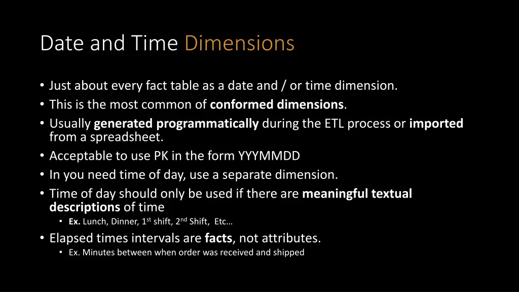 date and time dimensions