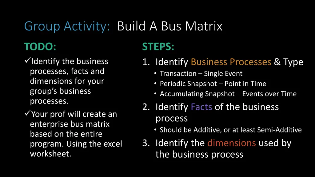 group activity build a bus matrix
