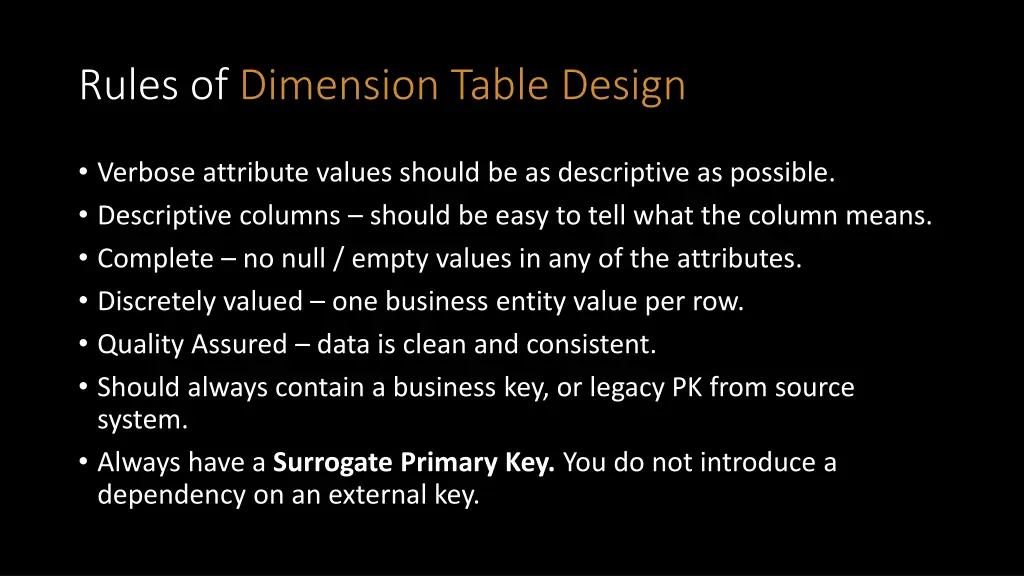 rules of dimension table design