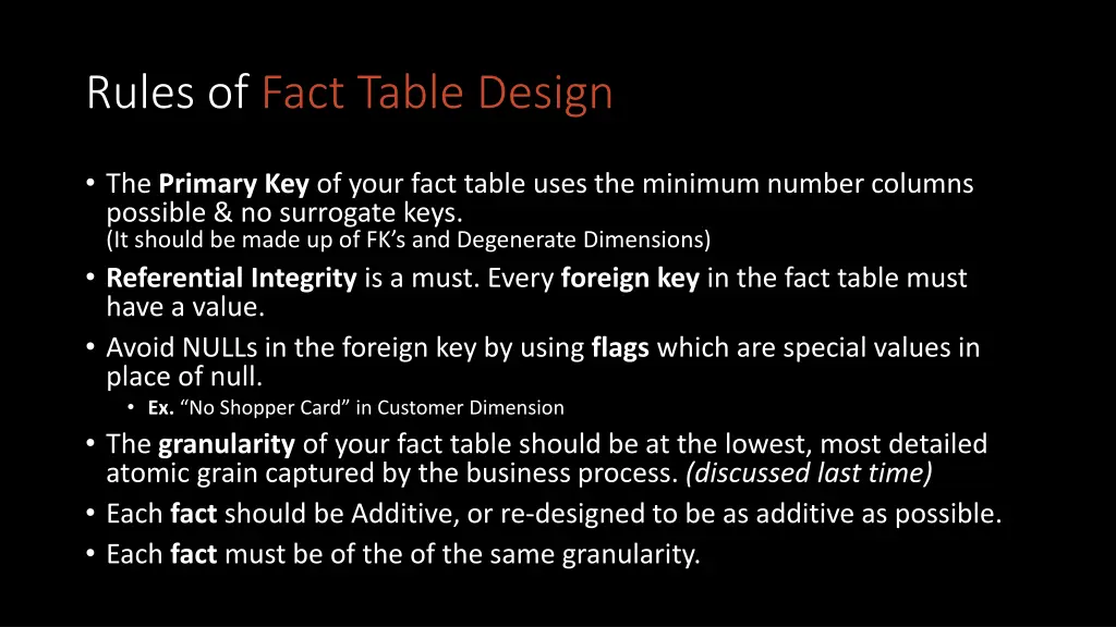 rules of fact table design