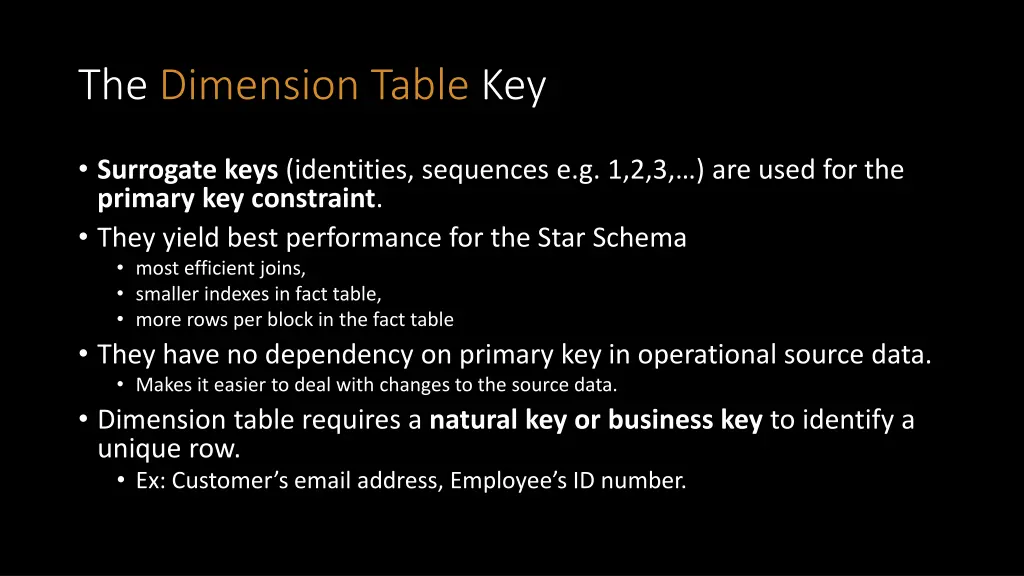 the dimension table key