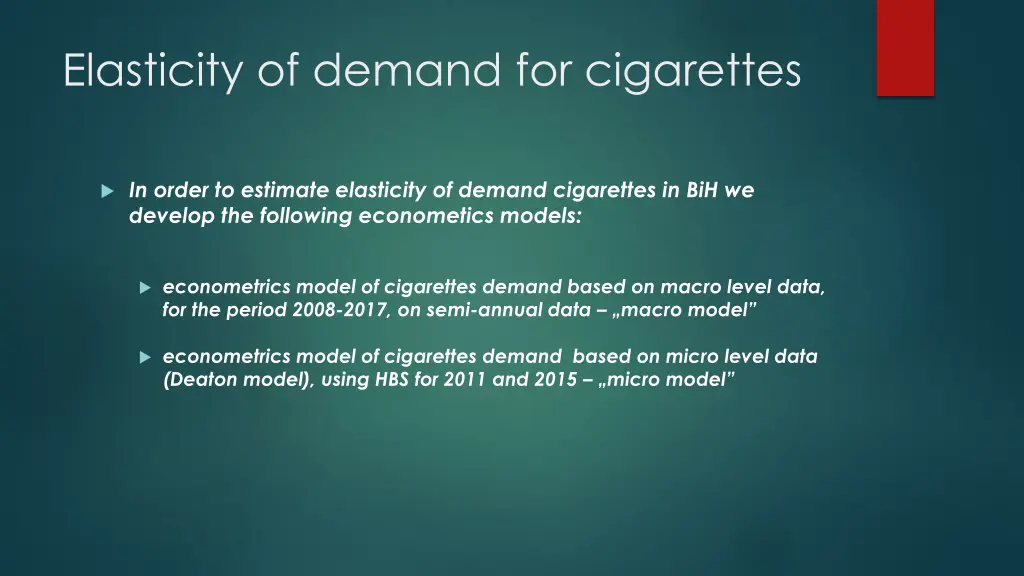 elasticity of demand for cigarettes