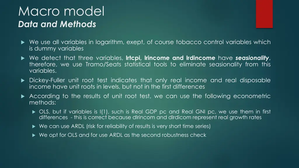 macro model data and methods