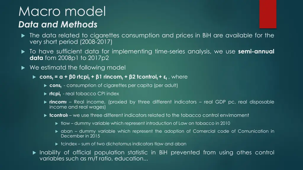 macro model data and methods the data related