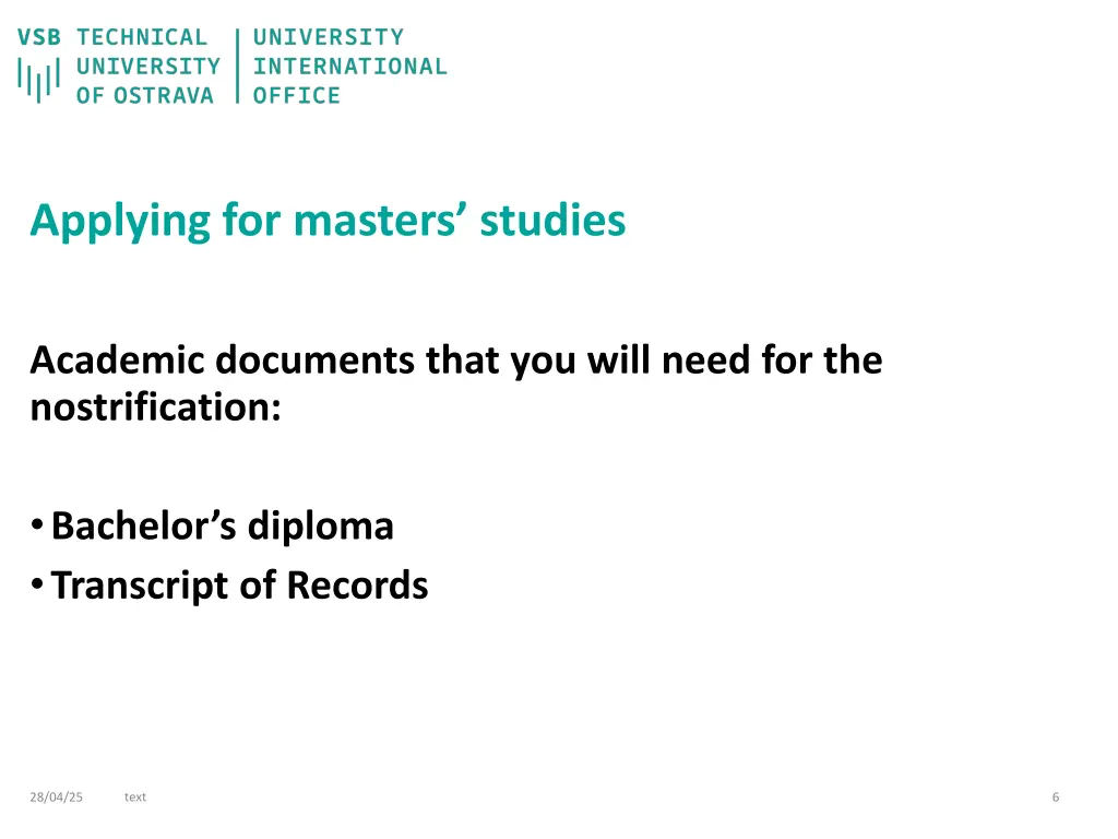 applying for masters studies