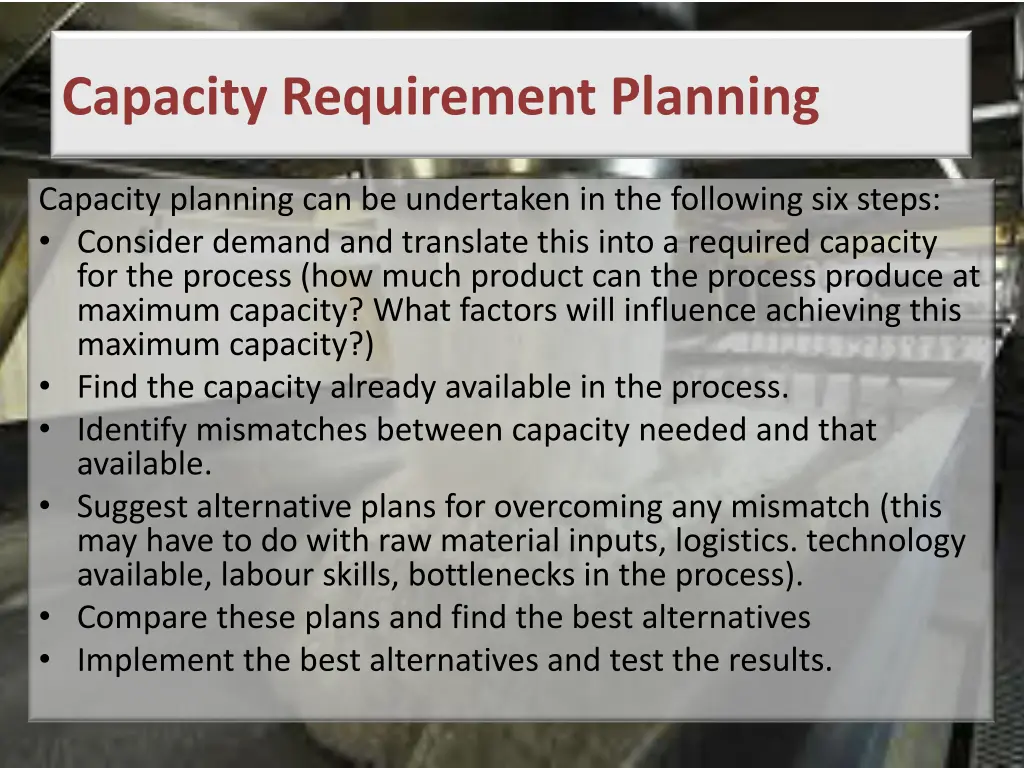capacity requirement planning