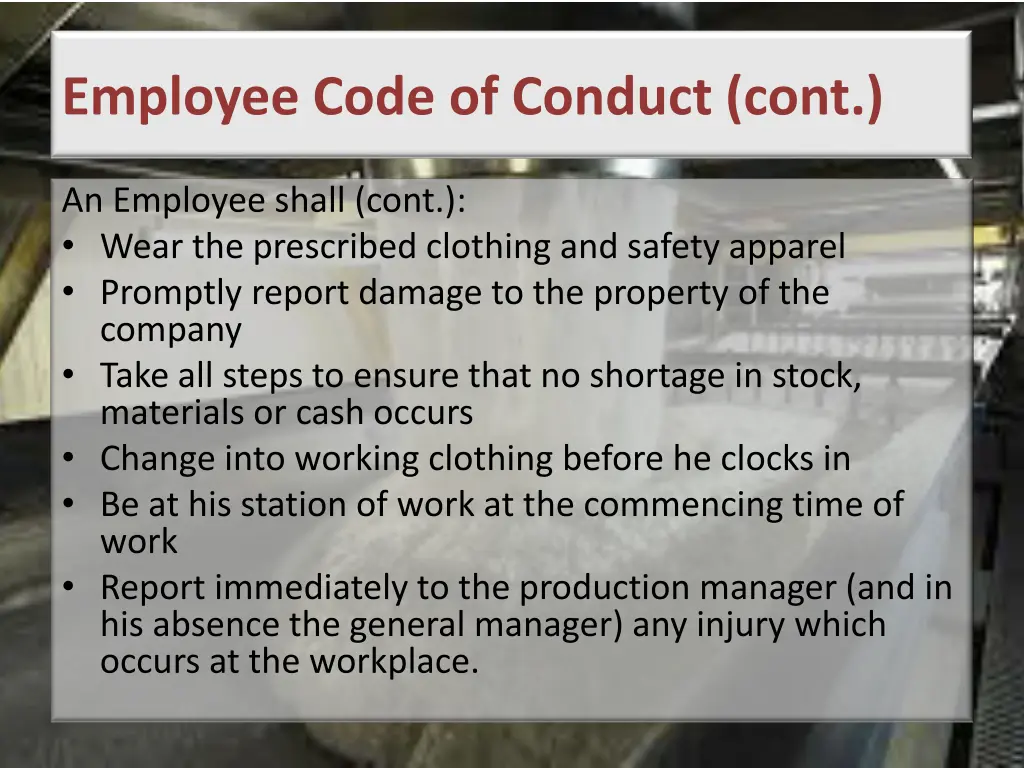 employee code of conduct cont