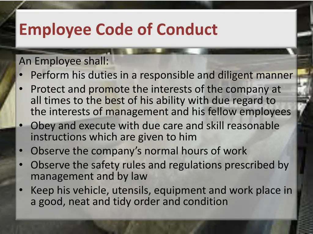 employee code of conduct