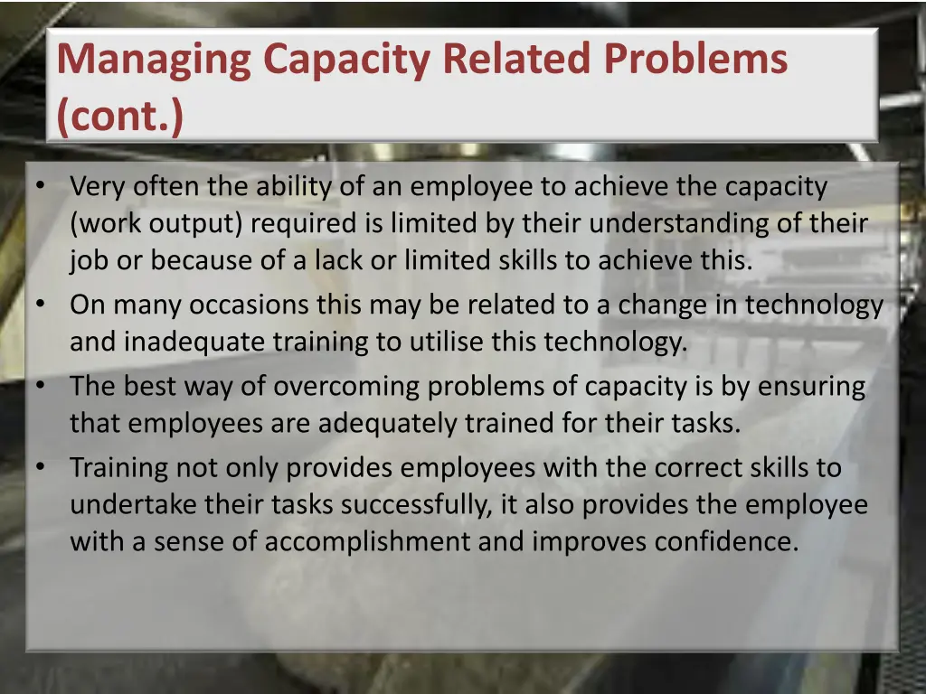 managing capacity related problems cont