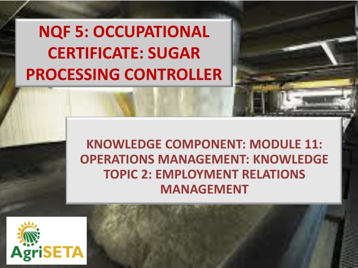 nqf 5 occupational certificate sugar processing