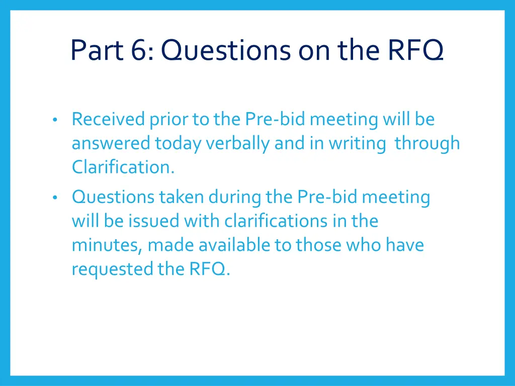 part 6 questions on the rfq