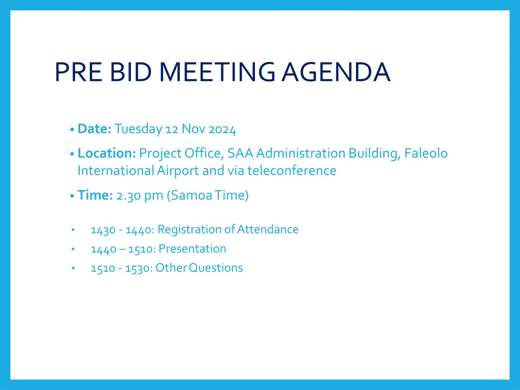 pre bid meeting agenda