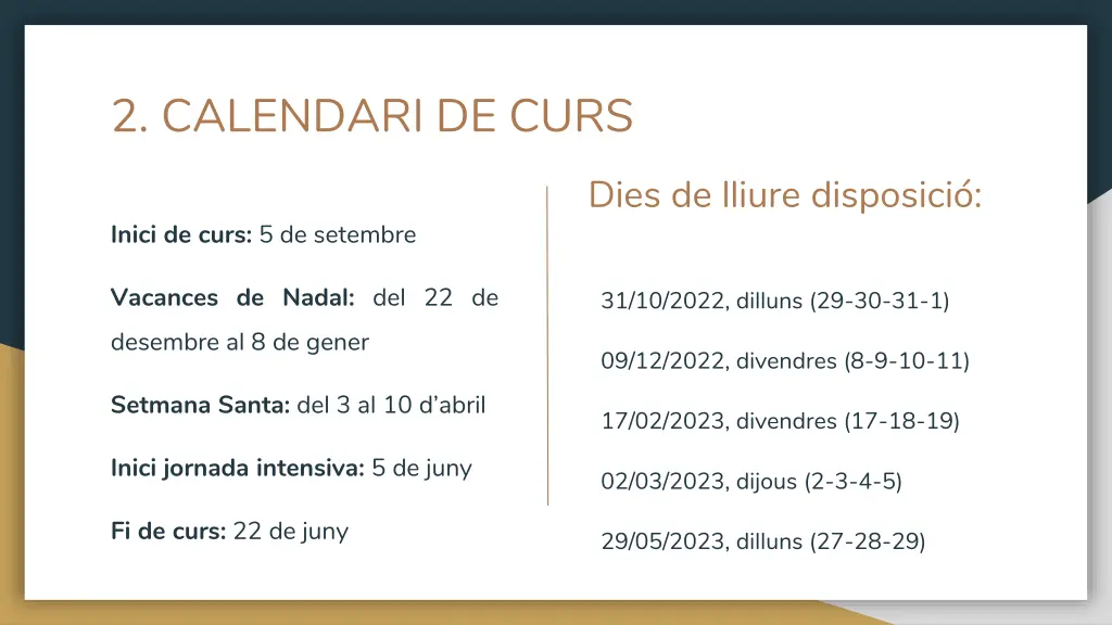 2 calendari de curs