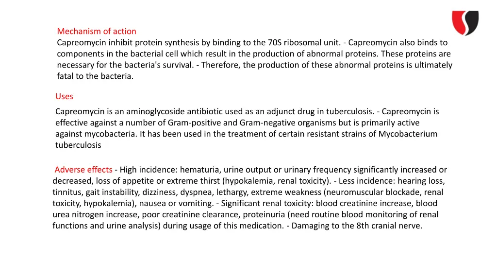 mechanism of action capreomycin inhibit protein