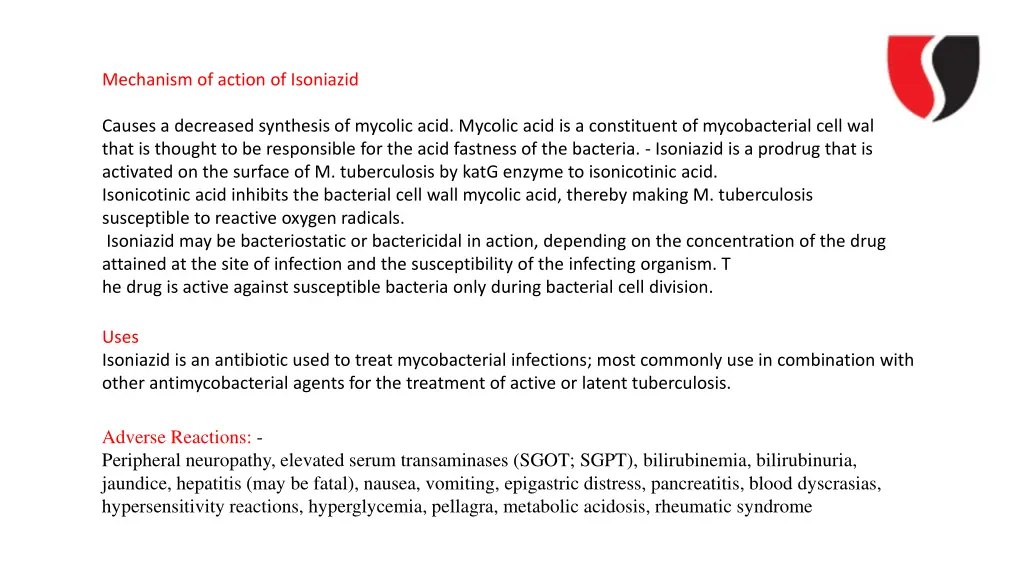 mechanism of action of isoniazid