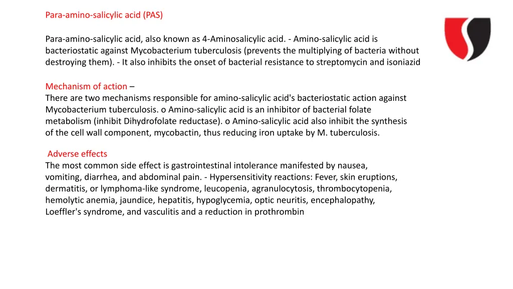 para amino salicylic acid pas
