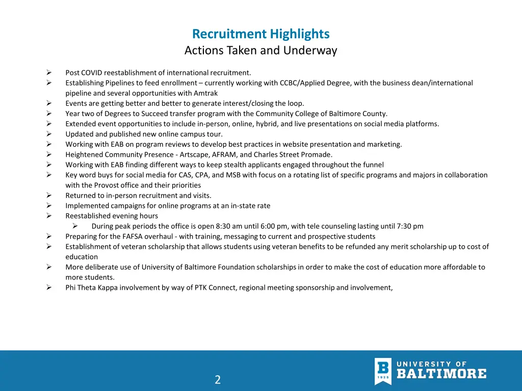 recruitment highlights actions taken and underway