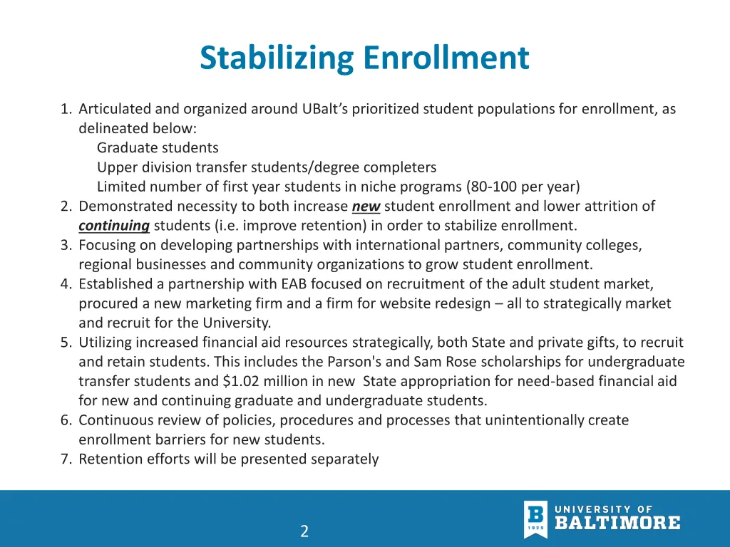 stabilizing enrollment
