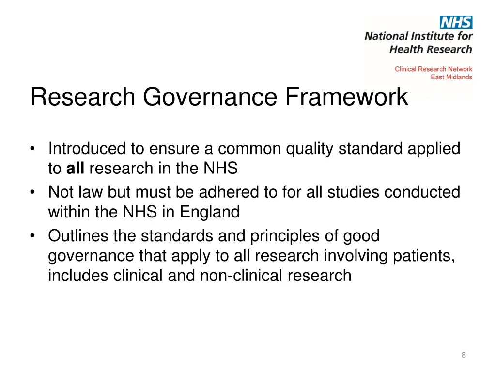 research governance framework