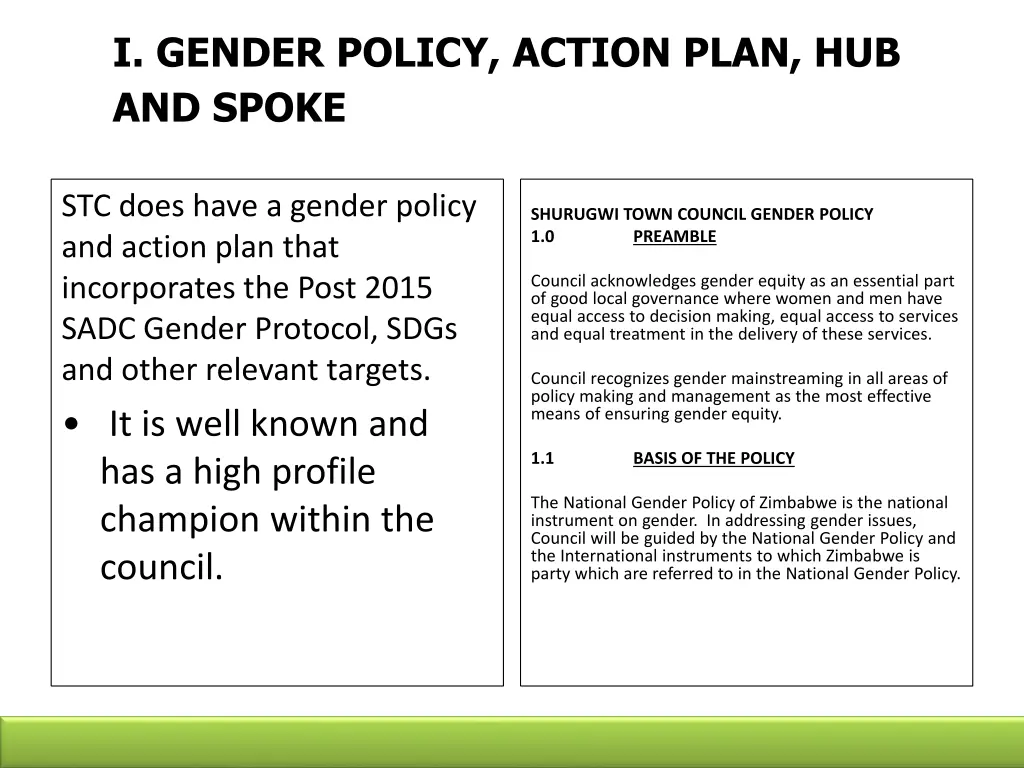 i gender policy action plan hub and spoke