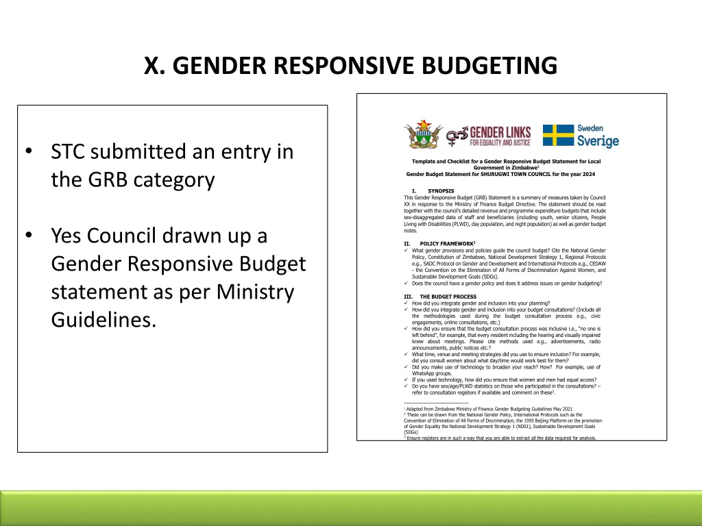 x gender responsive budgeting