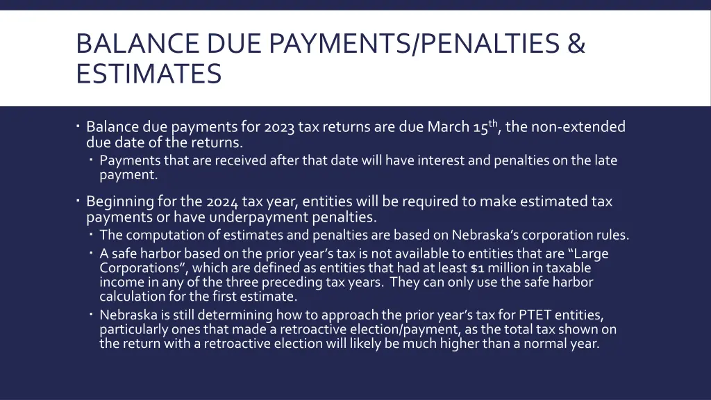 balance due payments penalties estimates