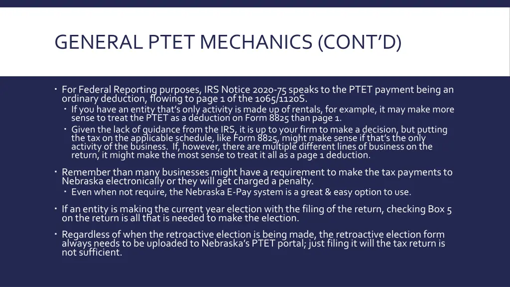general ptet mechanics cont d