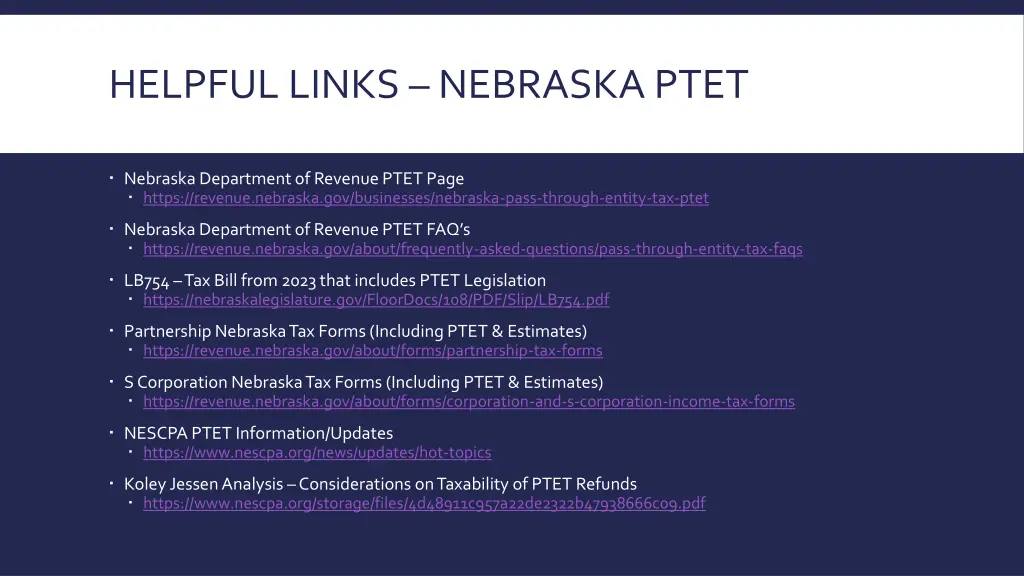 helpful links nebraska ptet