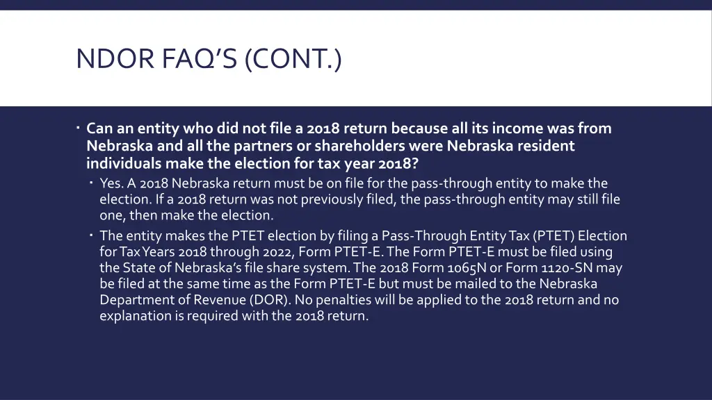 ndor faq s cont