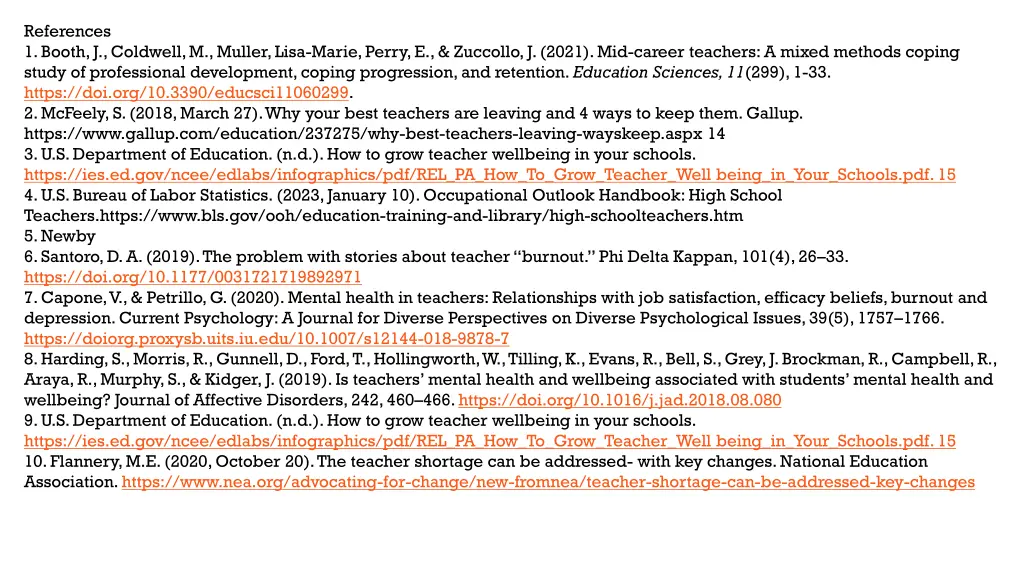 references 1 booth j coldwell m muller lisa marie