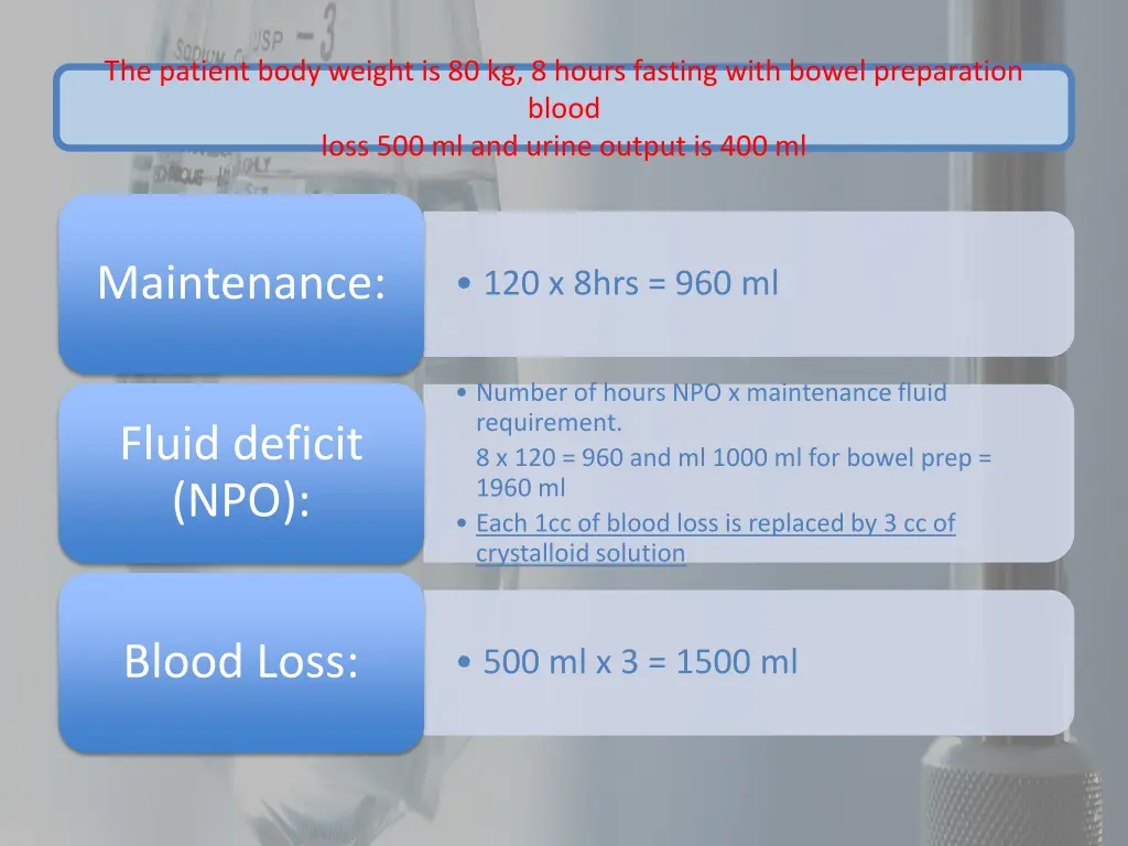 the patient body weight is 80 kg 8 hours fasting