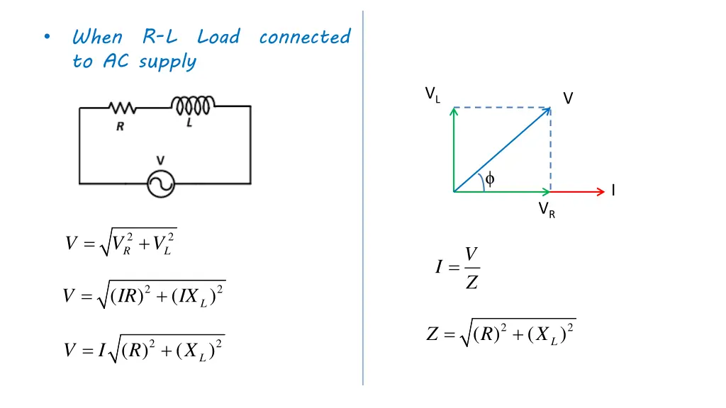 when r l load connected to ac supply