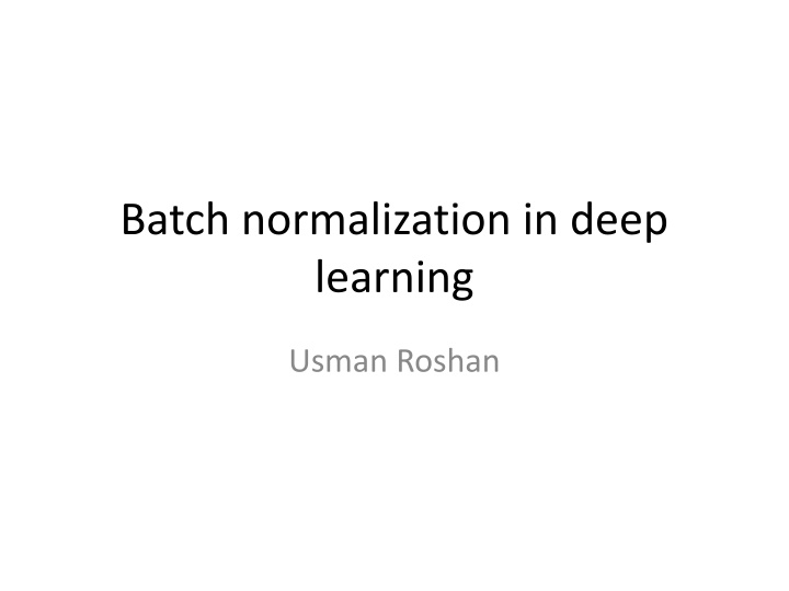 batch normalization in deep learning