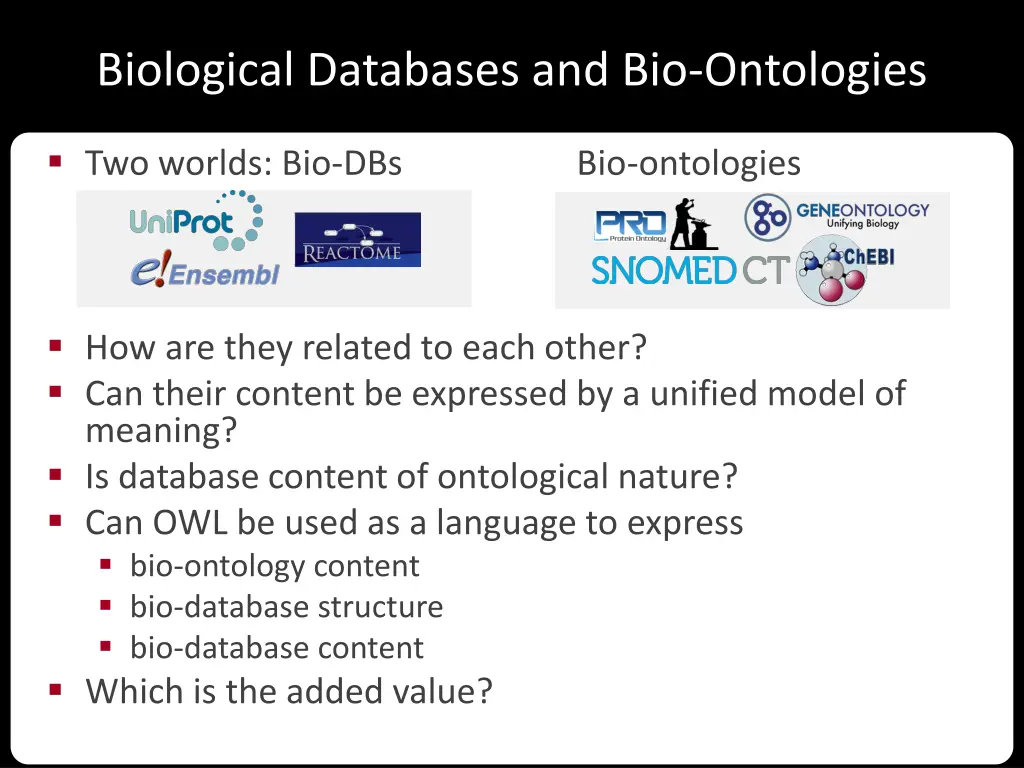 biological databases and bio ontologies