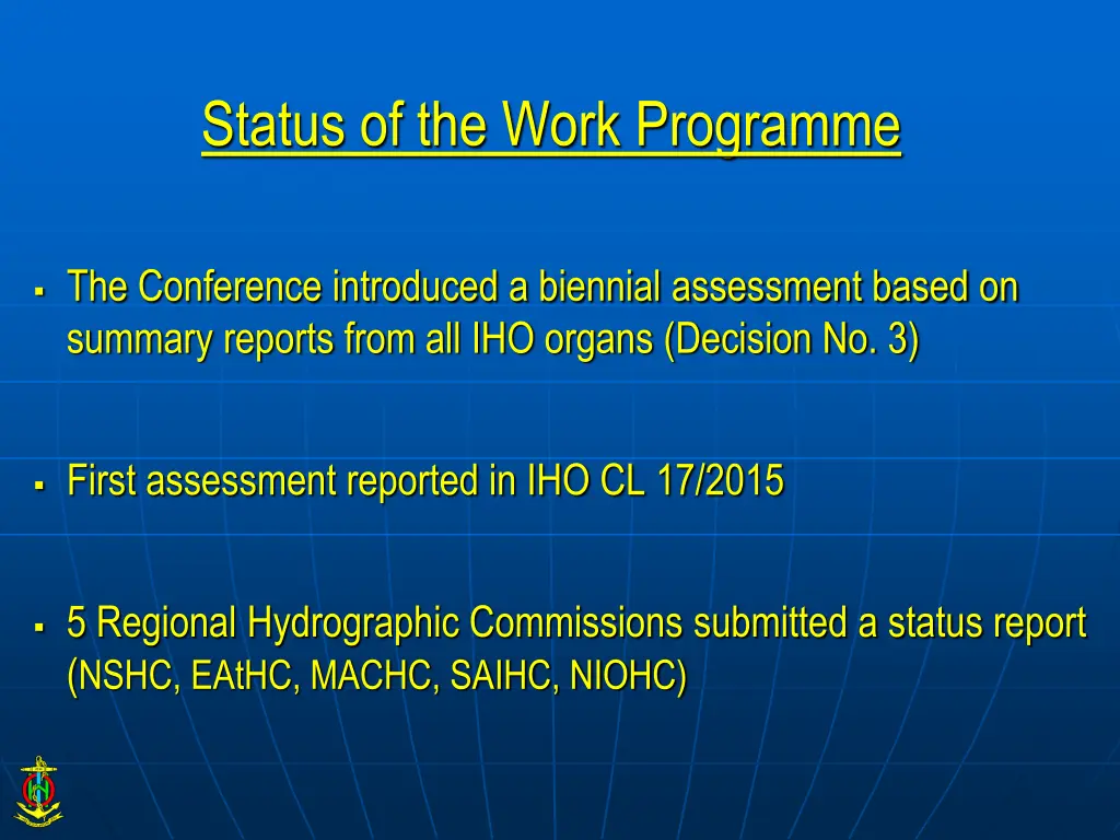 status of the work programme