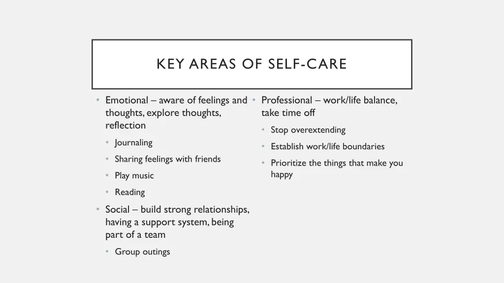key areas of self care 1