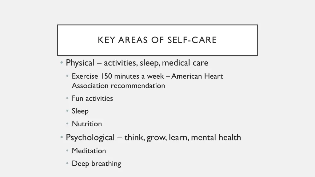key areas of self care