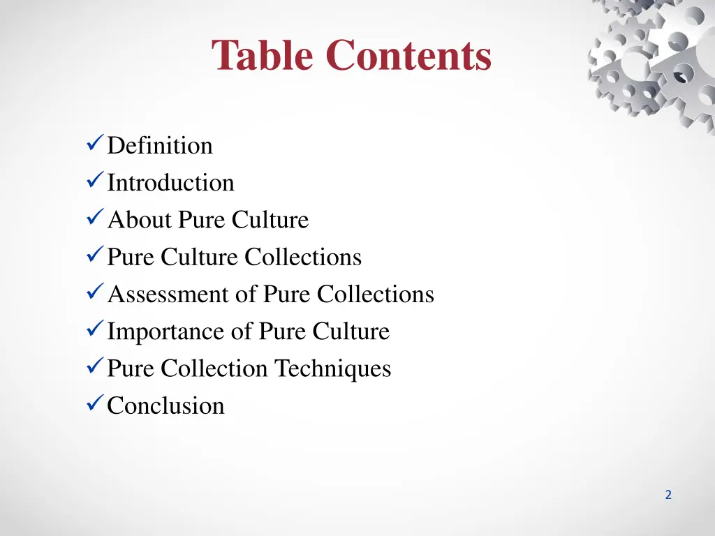 table contents