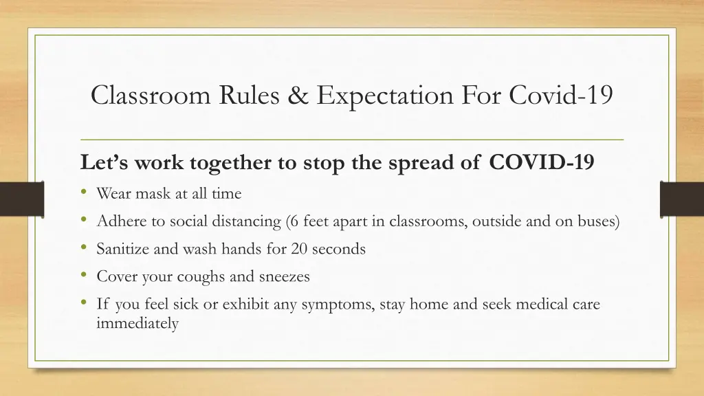 classroom rules expectation for covid 19