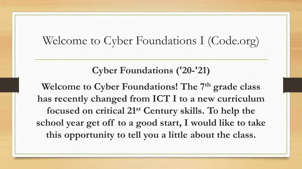 welcome to cyber foundations i code org