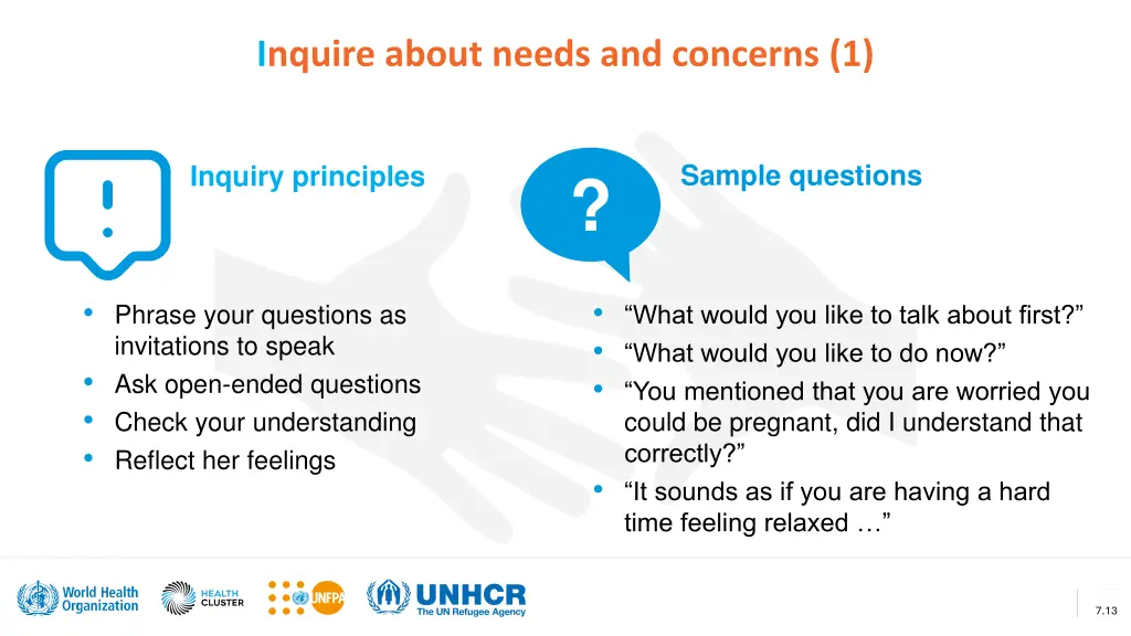inquire about needs and concerns 1