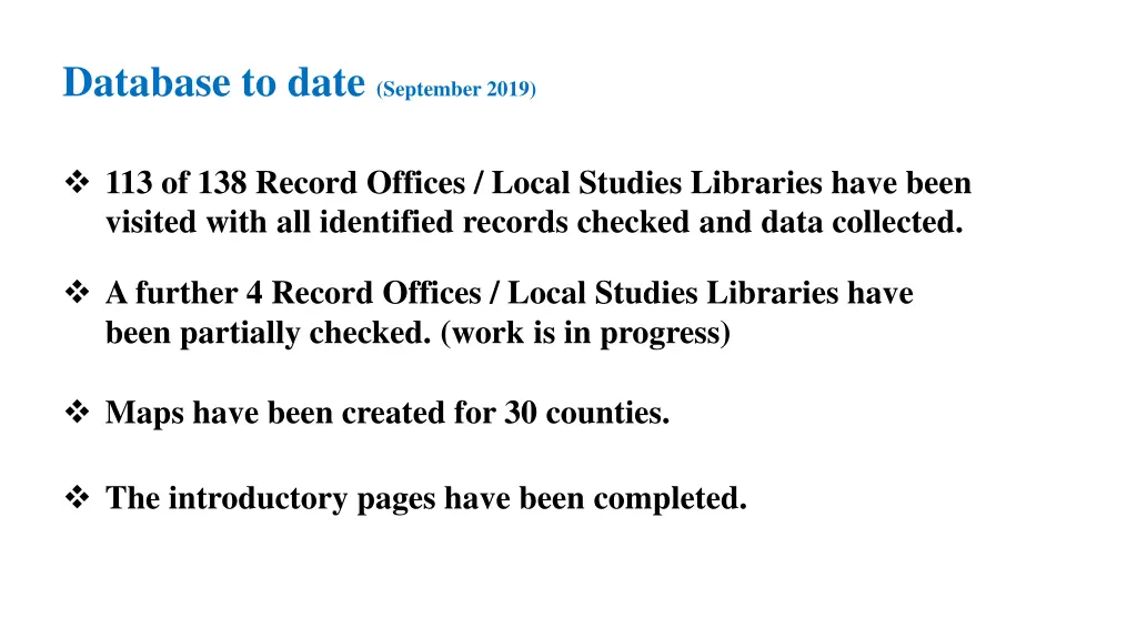 database to date september 2019 1
