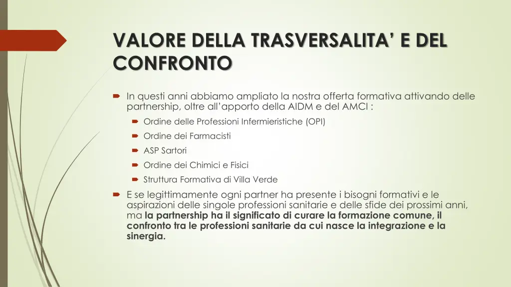 valore della trasversalita e del confronto
