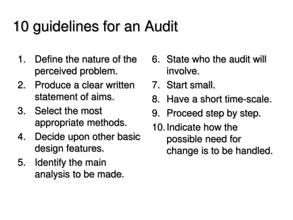 10 guidelines for an audit