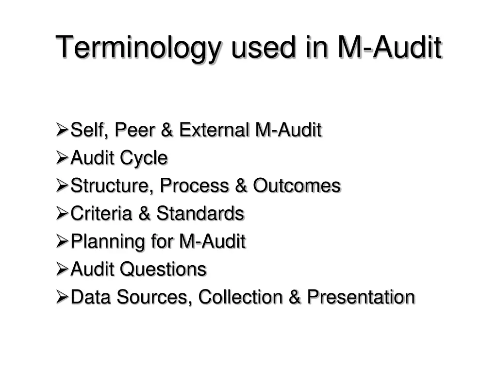 terminology used in m audit