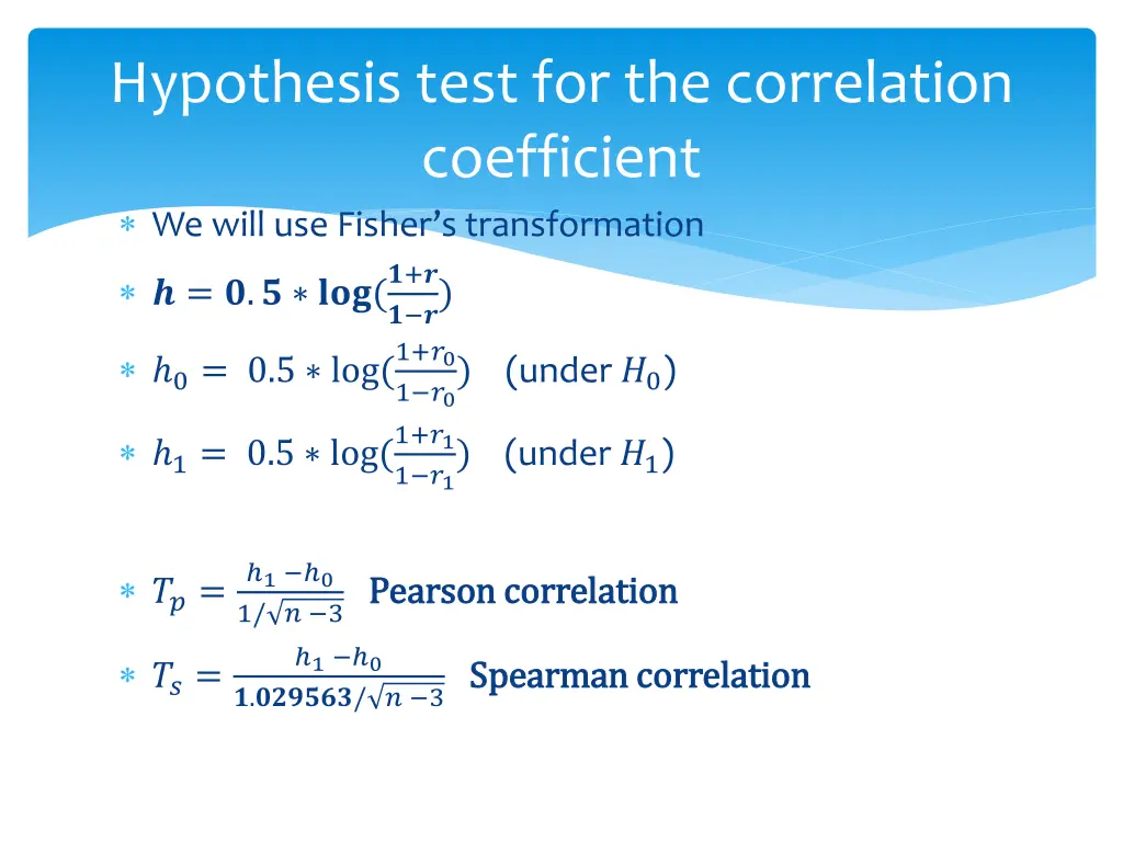 hypothesis test for the correlation coefficient 1