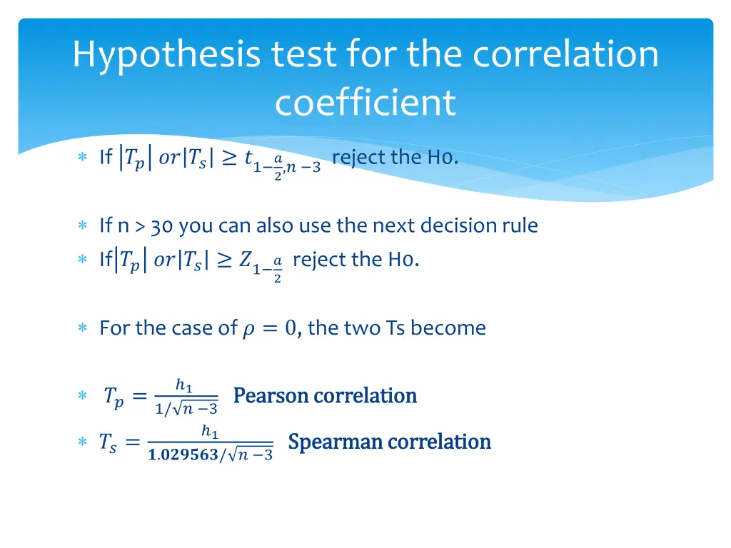 hypothesis test for the correlation coefficient 2