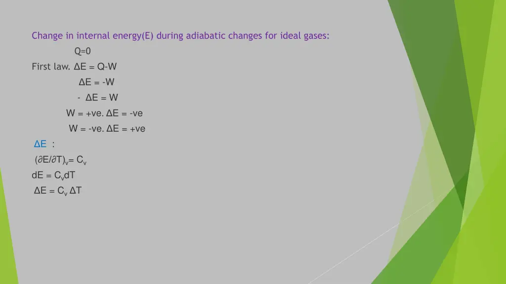 change in internal energy e during adiabatic